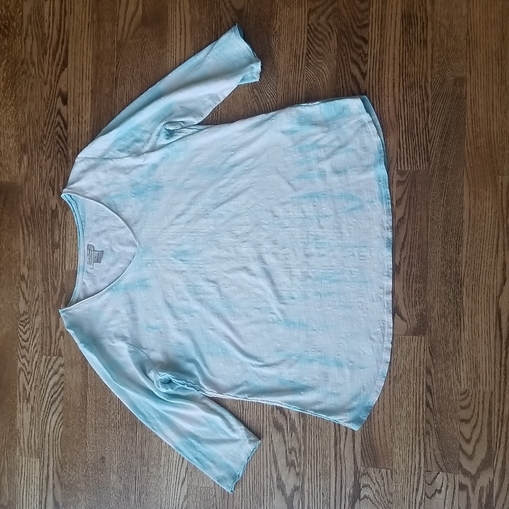 (1X) Lucky Brand Light 100% Cotton 3/4 Length Sleeve Boho Tie Dye Look Hippie
